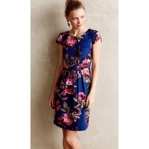 Moulinette Soeurs Anthropologie Blue Floral Sheath Dress Pockets Tulip Sleeve 4